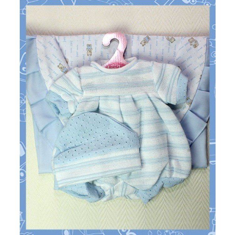 Pelele rayas azul con gorro y arrullo 40-42 cm