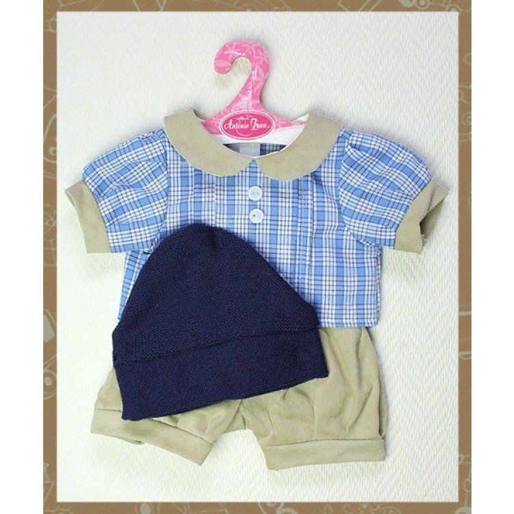 Conjunto cuadros azules con gorro 40-42 cm