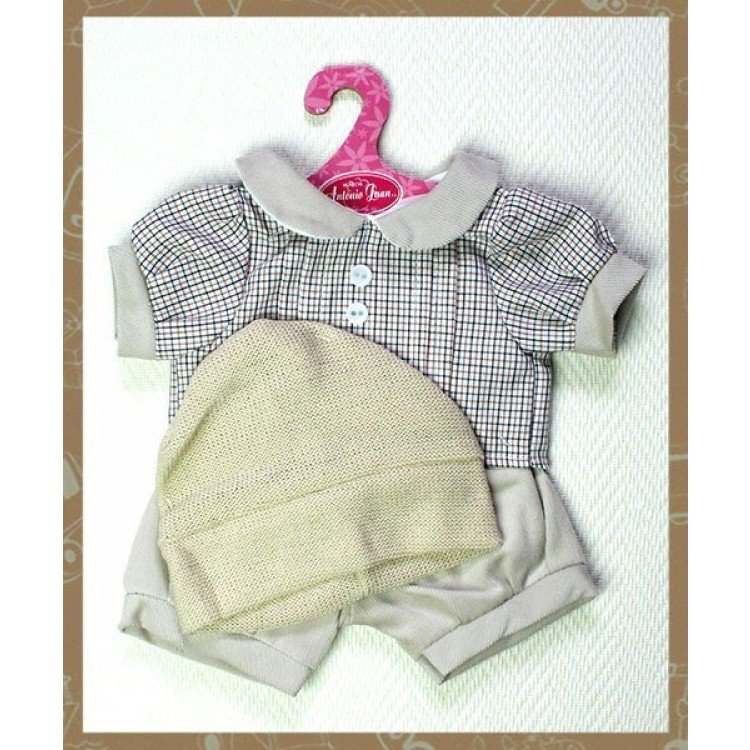 Conjunto cuadros marrones con gorro 40-42 cm