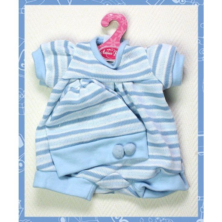 Pelele azul blanco rayas con gorro 40-42 cm