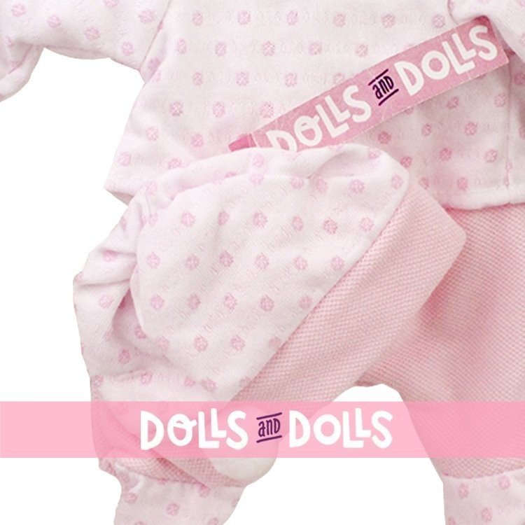 Antonio Juan Puppe Outfit 26-27 cm - Rosa Strampler mit Punkten bedruckt mit Hut