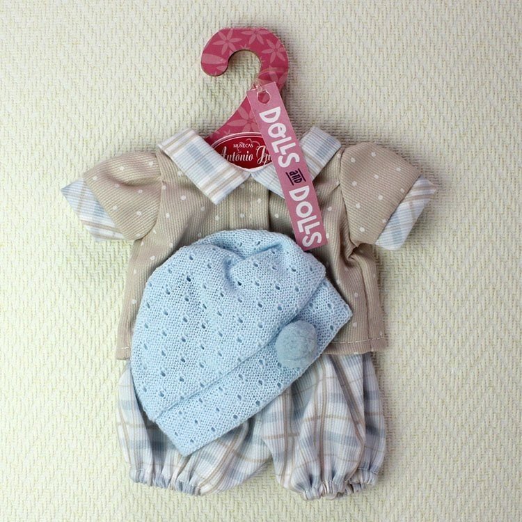 Antonio Juan Puppenoutfit - Punkte und Quadrate und blauer Hut 26-27 cm