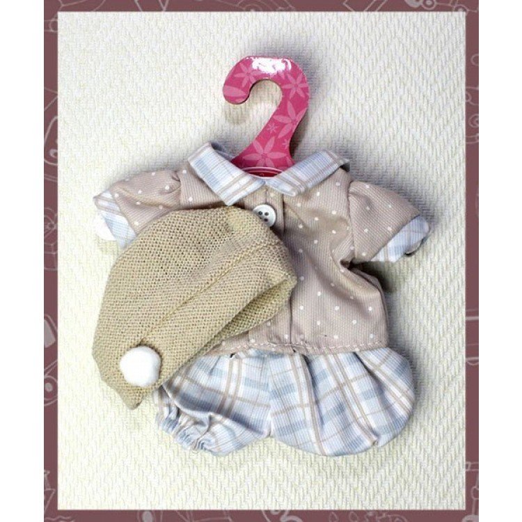 Conjunto beige motas y cuadros con gorro 26-27 cm
