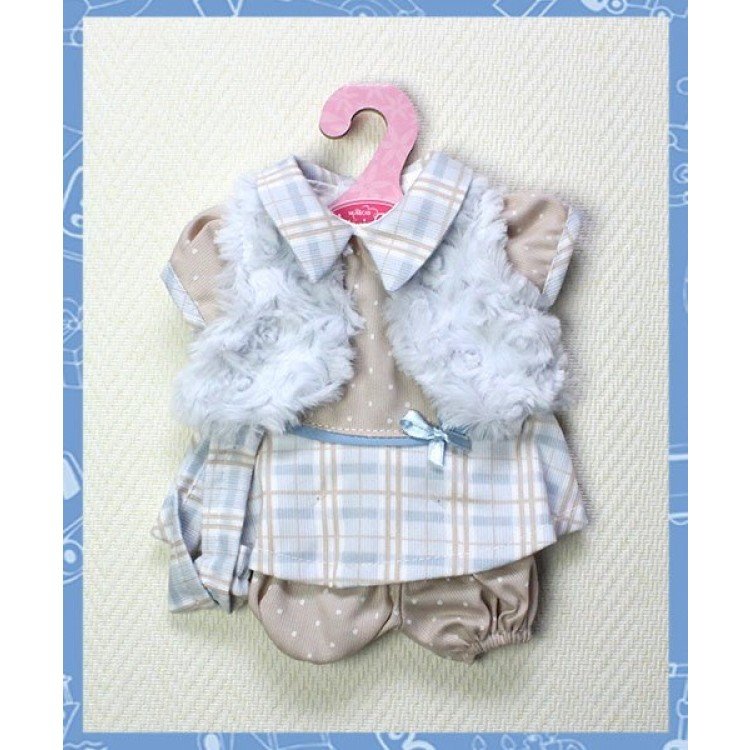 Vestido Azul Cuadros y Motas con Chaleco y Turbante 26-27 cm