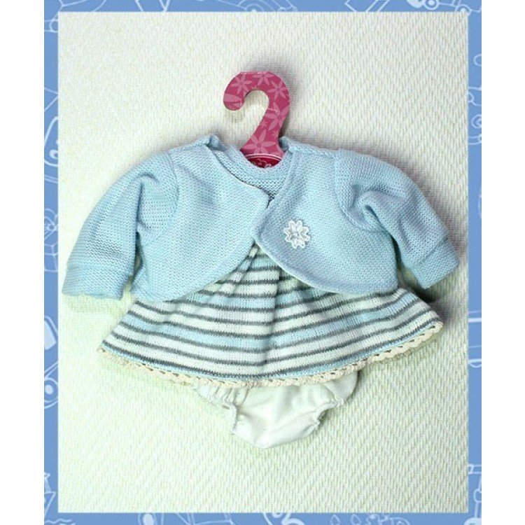 Antonio Juan Puppenoutfit - Gestreiftes Kleid mit blauer Jacke 33-34 cm