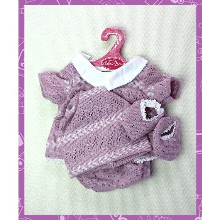 Antonio Juan Puppe Outfit 40 42 cm Lila Strickkleid mit Hoschen Mutze und Stiefeletten boot Dolls And Dolls Sammlerpuppenladen