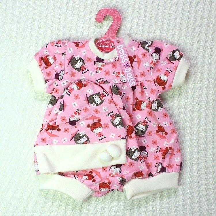 Rosa Pyjama mit kleinen Puppen und mit Hut 40-42 cm