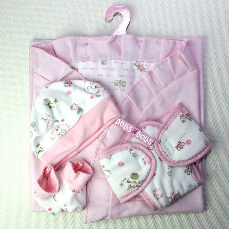 Antonio Juan - Rosa Puppendecke, Höschen, Stiefeletten und Hut 40-42 cm