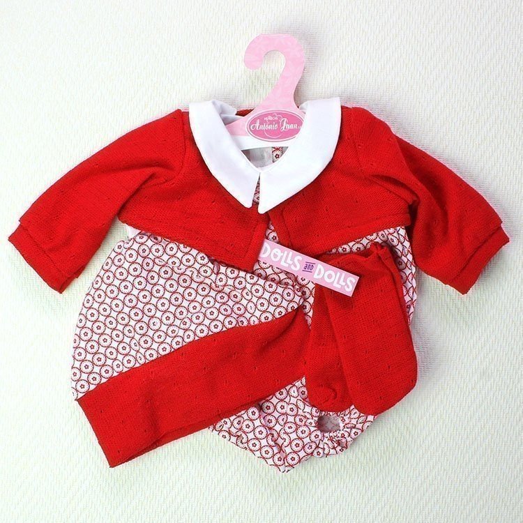 Antonio Juan - Strampler rote Blumen und Kreise mit roter durchbrochener Jacke, Mütze und Socken 40-42 cm