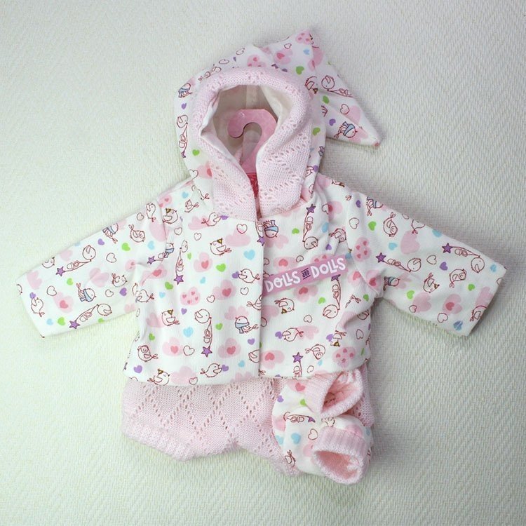 Antonio Juan - Rosa Strampler durchbrochene, Vögel und Herzen Jacke mit Kapuze und Stiefeletten 40-42 cm