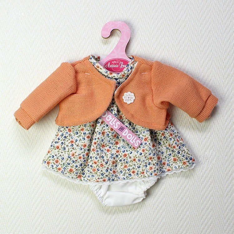 Antonio Juan Puppenoutfit - Blumenkleid mit orangefarbener Jacke 33-34 cm