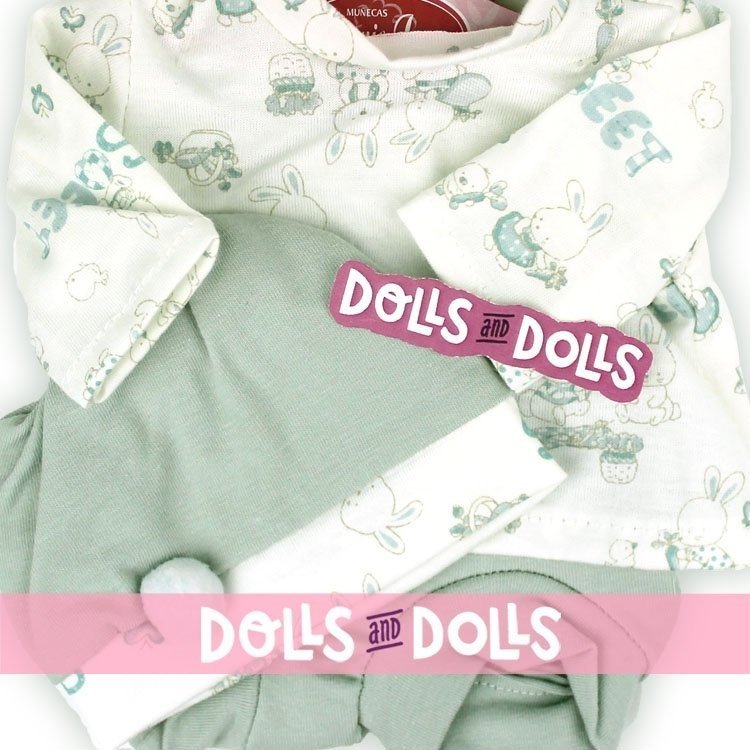 Antonio Juan Puppe Outfit 33-34 cm - Grün bedrucktes Outfit mit Hut