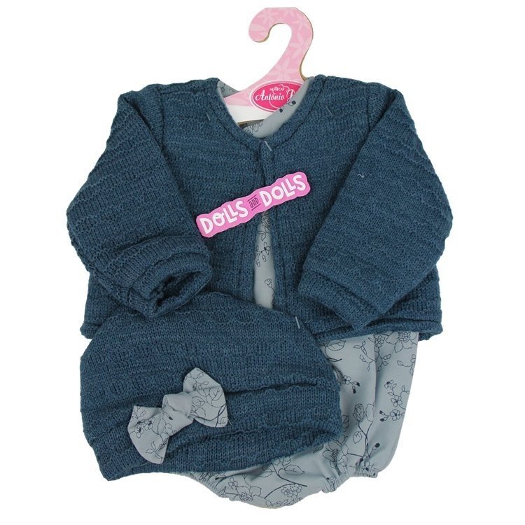 Antonio Juan Puppe Outfit 40-42 cm - Marineblauer Blumenstrampler mit Hut und Jacke