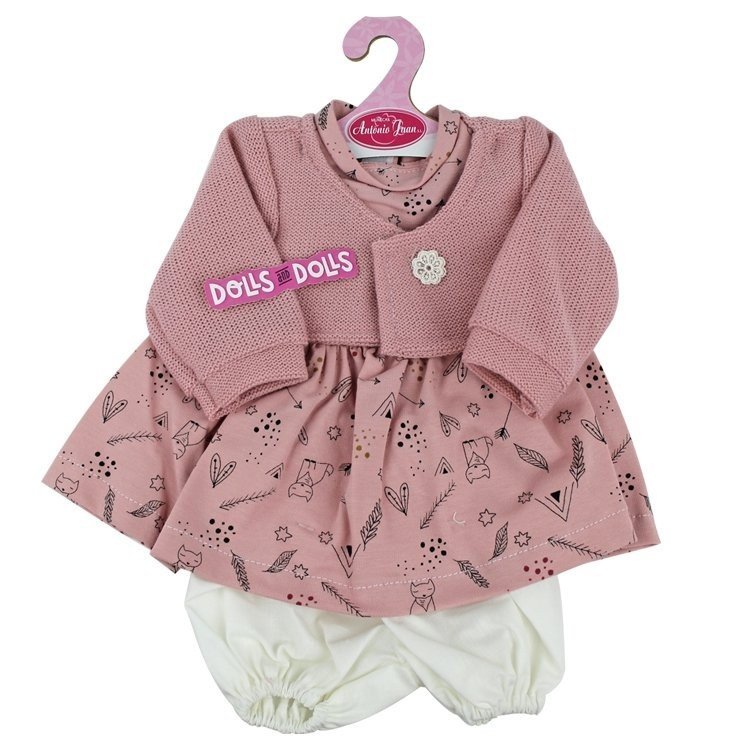 Antonio Juan Puppe Outfit 40-42 cm - Rosa bedrucktes Kleid mit rosa Jacke