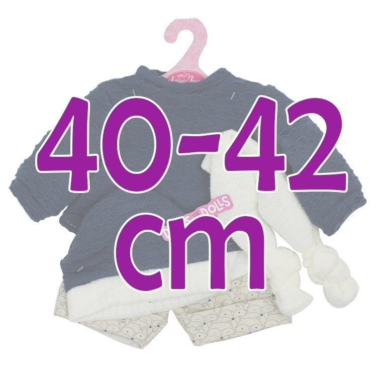 Antonio Juan Puppenoutfit 40-42 cm - Navy bedrucktes Outfit mit Mütze und Schal