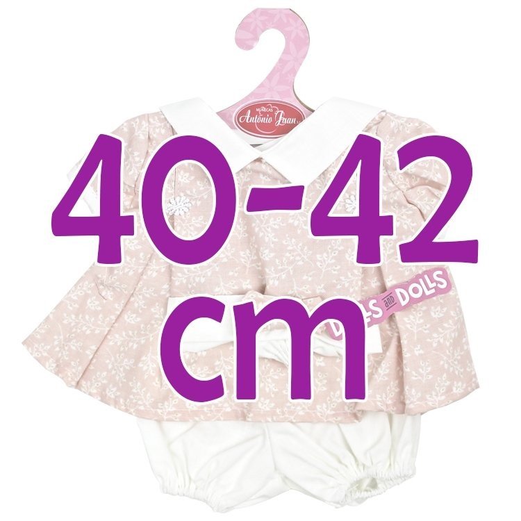 Antonio Juan Puppe Outfit 40-42 cm - Rosa und weiß bedrucktes Kleid mit Stirnband