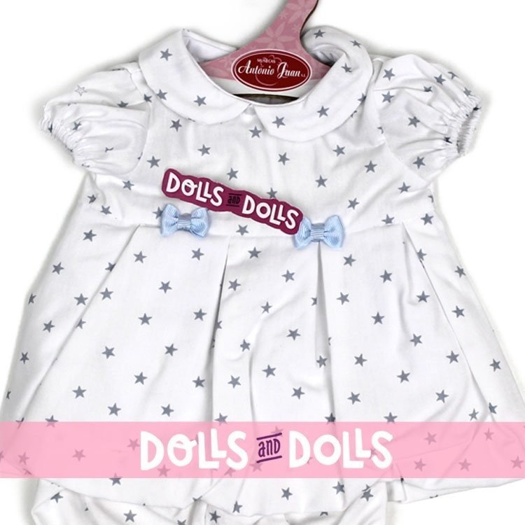 Antonio Juan Puppenoutfit 40-42 cm - Weißes Kleid mit grauen Sternen und passendem Höschen
