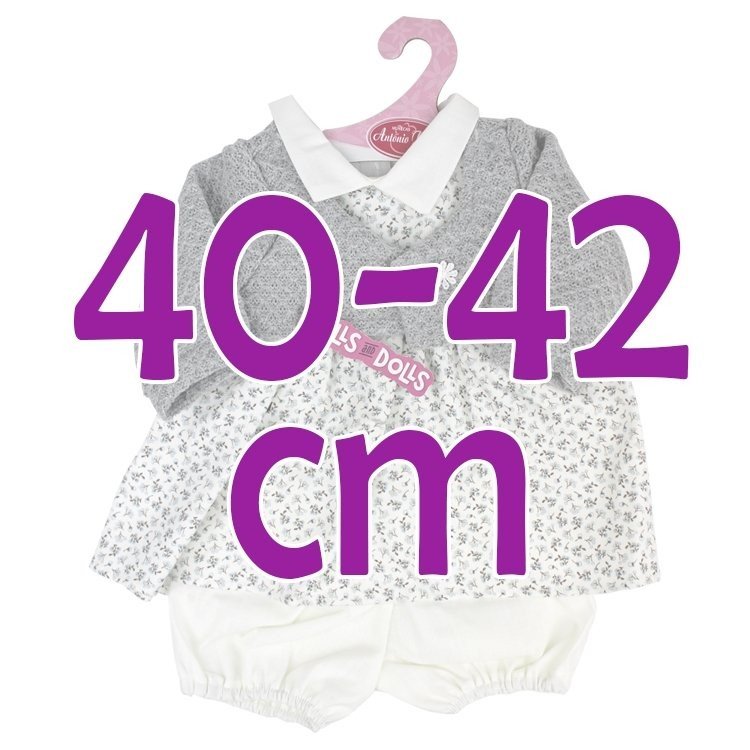 Antonio Juan Puppenoutfit 40-42 cm - Kleid mit Blumendruck und grauer Jacke