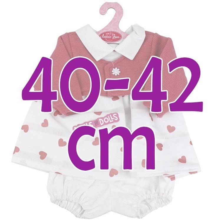 Antonio Juan Puppenoutfit 40-42 cm - Weißes Kleid mit Herzen und Korallenjacke