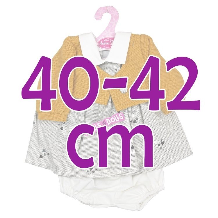 Antonio Juan Puppe Outfit 40-42 cm - Graues Kleid mit Herzen und senffarbene Jacke