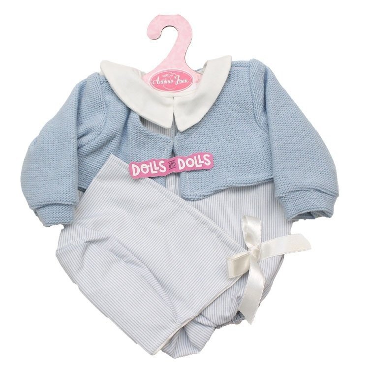 Outfit für Antonio Juan Puppe 40-42 cm - Gestreifter Strampler mit hellblauer Jacke und Kapuze
