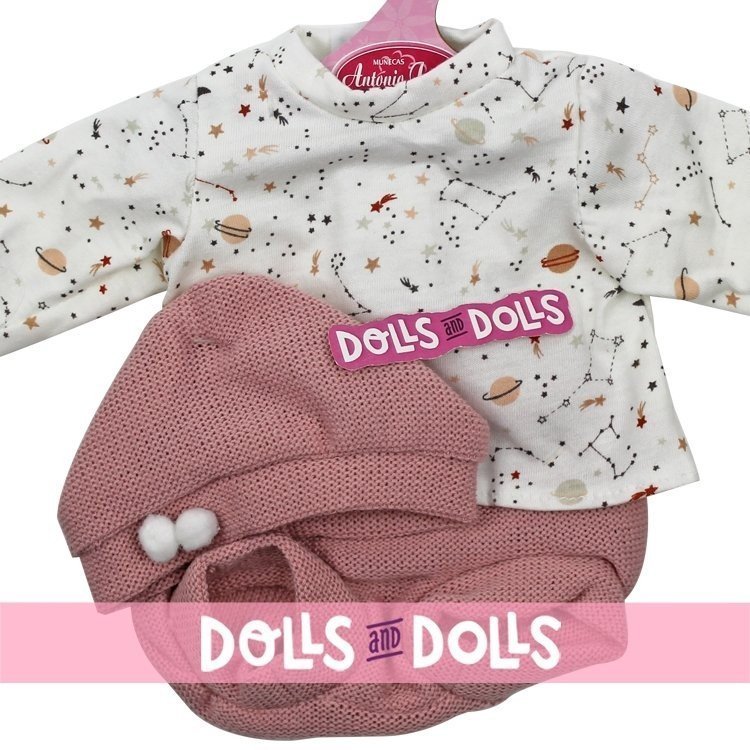 Antonio Juan Puppenoutfit 33-34 cm - Rosa Weltraum-Print-Outfit mit Hut