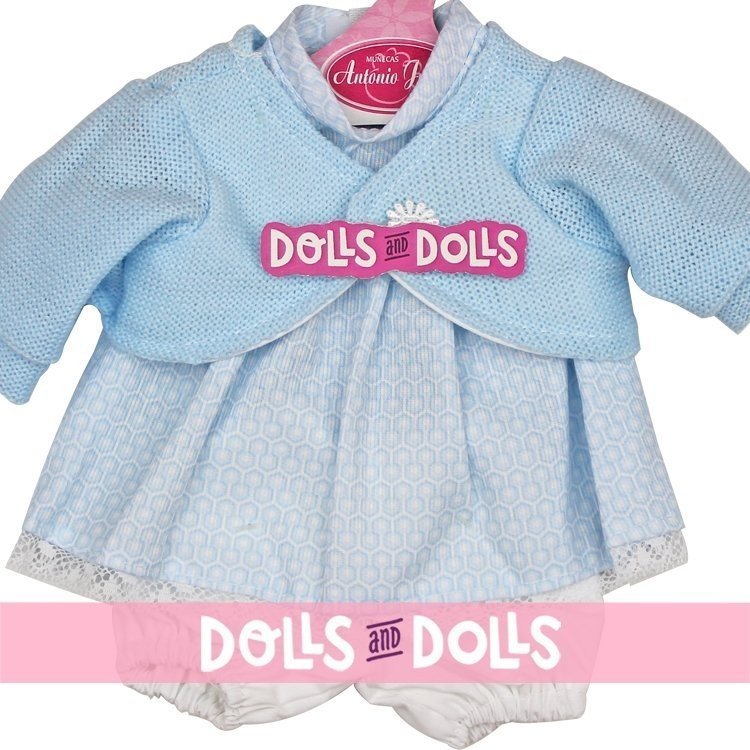 Antonio Juan Puppe Outfit 33-34 cm - Blau-weißes Sechsecke Kleid mit blauer Jacke