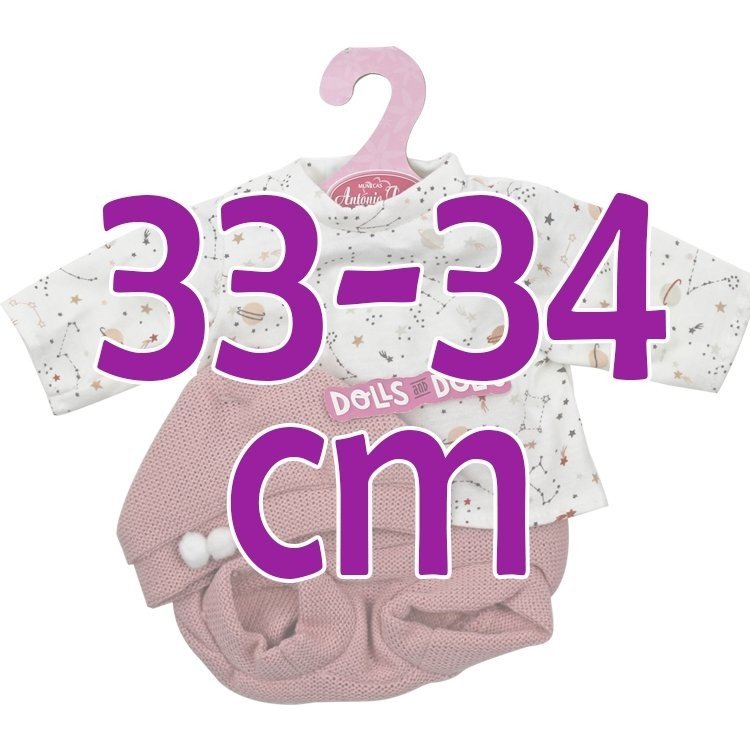 Antonio Juan Puppenoutfit 33-34 cm - Rosa Weltraum-Print-Outfit mit Hut