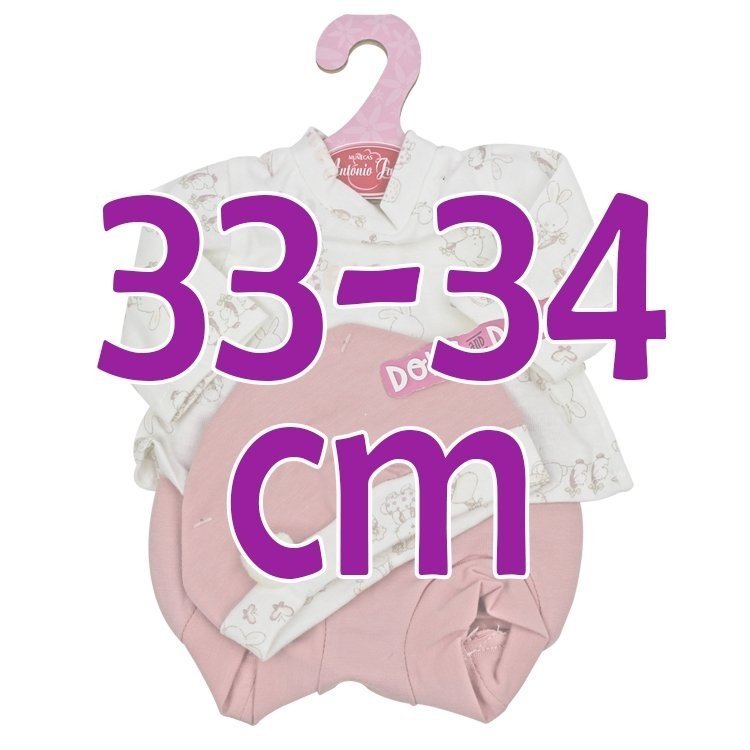 Antonio Juan Puppe Outfit 33-34 cm - Rosa Hase bedrucktes Outfit mit Hut
