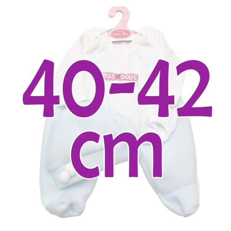Outfit für Antonio Juan Puppe 40-42 cm - Weißer langärmeliger Body mit Leggings und hellblauem Hut
