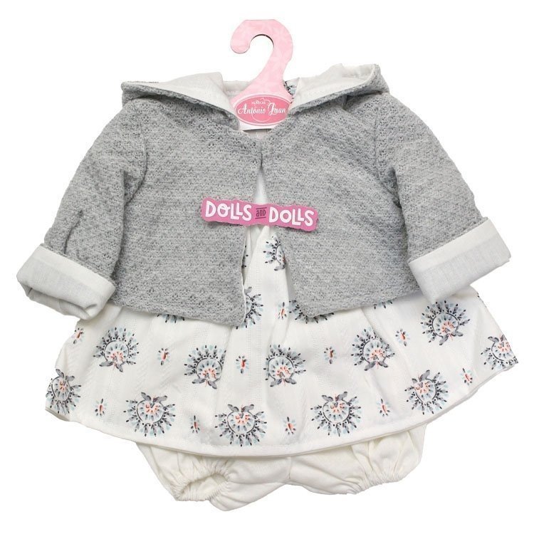 Outfit für Antonio Juan Puppe 40-42 cm - Bedrucktes Kleid mit grauer Jacke