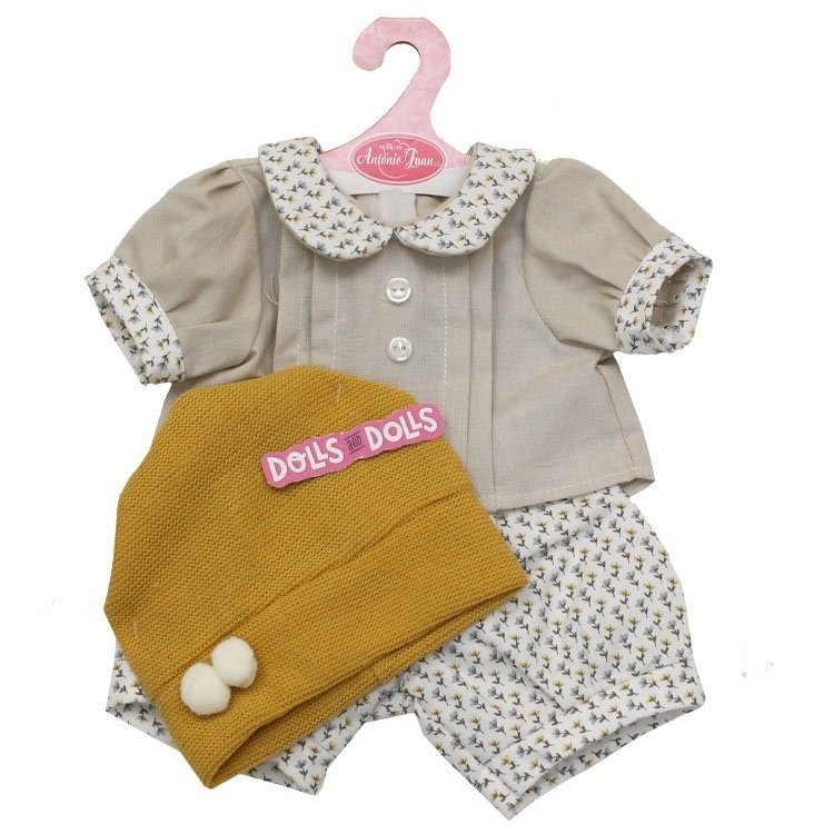 Outfit für Antonio Juan Puppe 40-42 cm - Beiges Blumenoutfit mit Senfhut