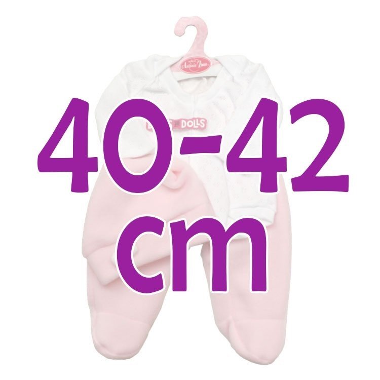 Outfit für Antonio Juan Puppe 40-42 cm - Weißer langärmeliger Body mit Leggings und rosa Hut