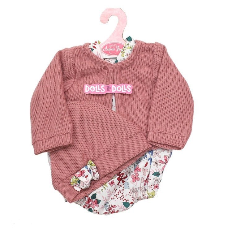 Outfit für Antonio Juan Puppe 40-42 cm - Blumenstrampler mit pinkem Hut und Jacke