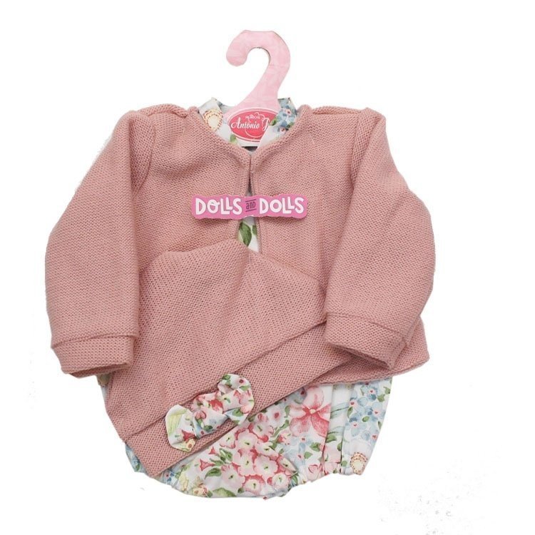 Outfit für Antonio Juan Puppe 40-42 cm - Blumenstrampler mit rosa Hut und Jacke