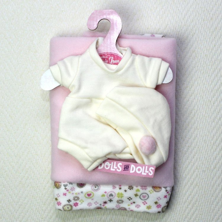 Antonio Juan Puppenoutfit - Beige Strampler mit Hut mit rosa Decke 26-27 cm