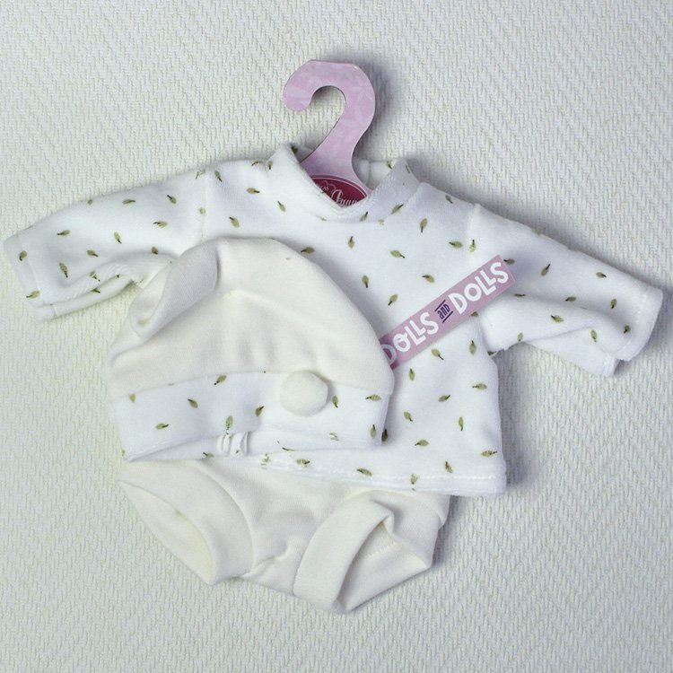 Antonio Juan Puppe Outfit 33-34 cm - Cremefarbenes bedrucktes Set mit Hut