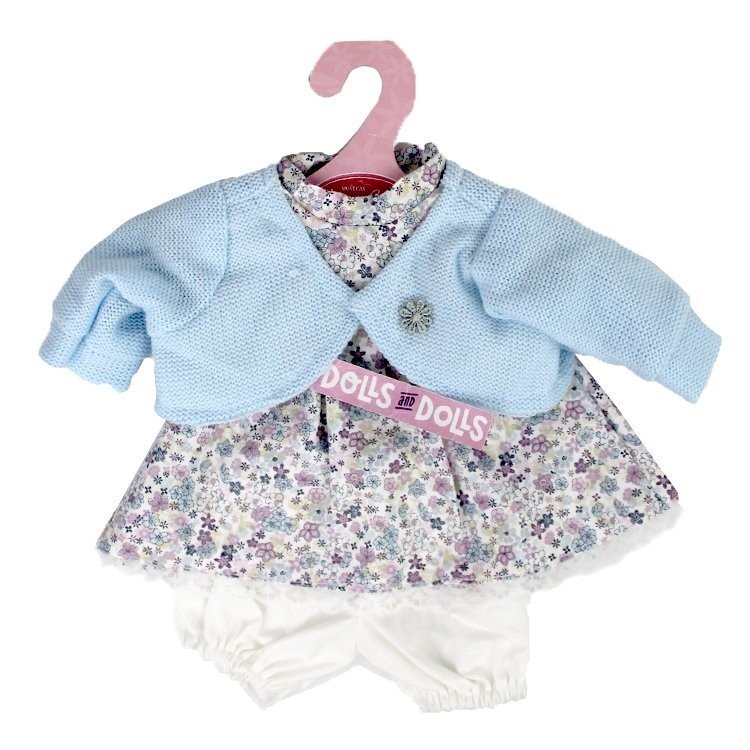 Antonio Juan Puppen-Outfit 33-34 cm - Blumendruck-Outfit mit hellblauer Jacke