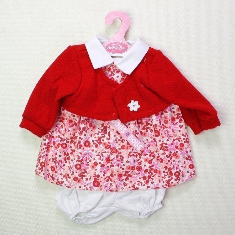 Antonio Juan Puppenoutfit - Blumenkleid mit roter Jacke 40-42 cm
