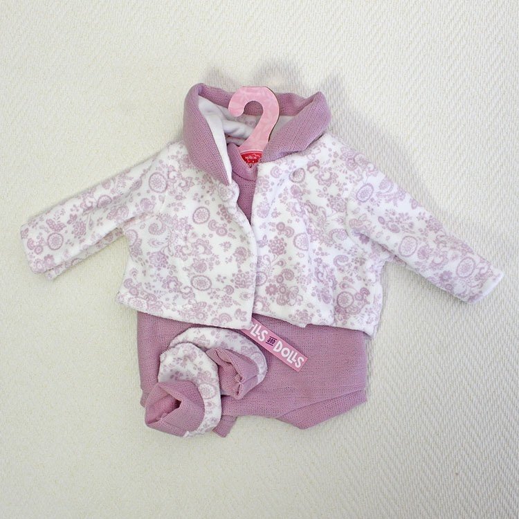 Antonio Juan Puppenoutfit - Lila Strampler Blumen mit Jacke und Stiefeletten 40-42 cm