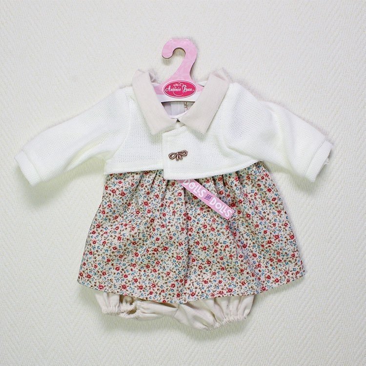 Antonio Juan Puppe Outfit 40-42 cm - Bedrucktes Kleid mit Strickjacke