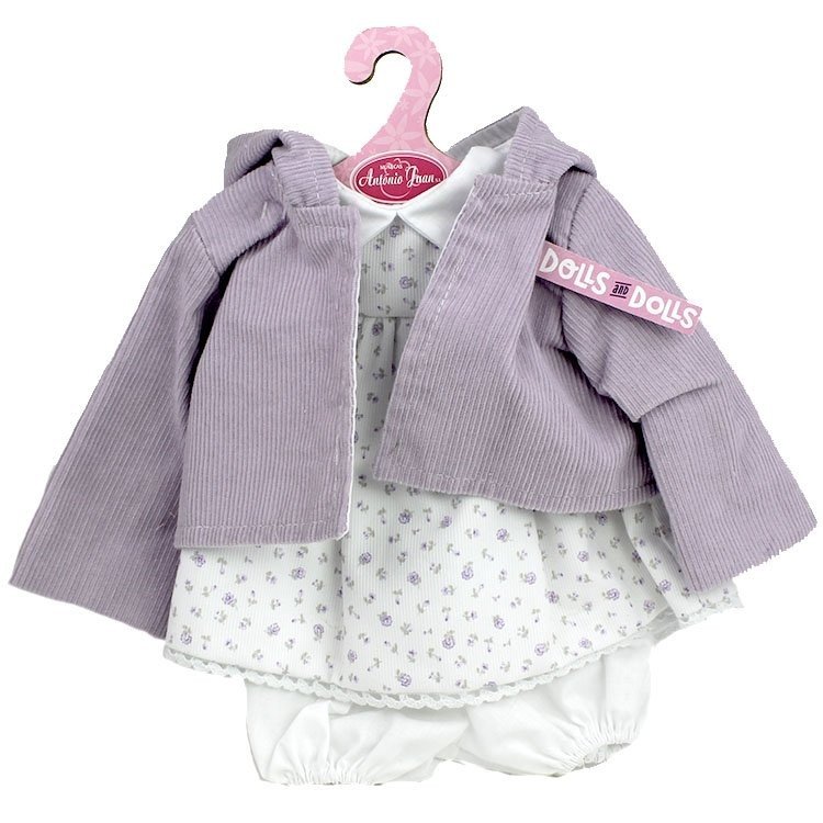 Antonio Juan Puppe Outfit 40-42 cm - Bedrucktes Kleid mit lila Jacke lila
