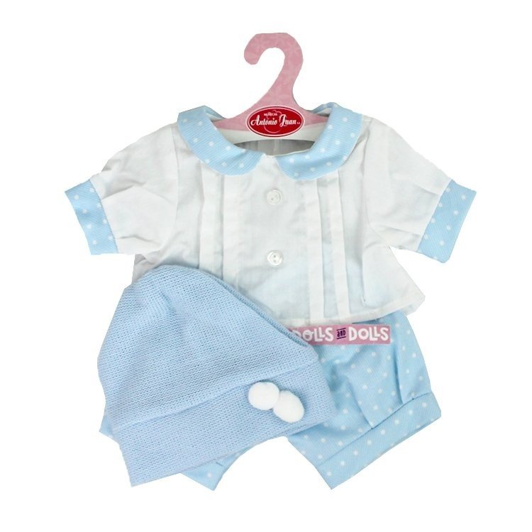 Antonio Juan Puppe Outfit 40-42 cm - Gepunktetes blaues Kleid mit Hut