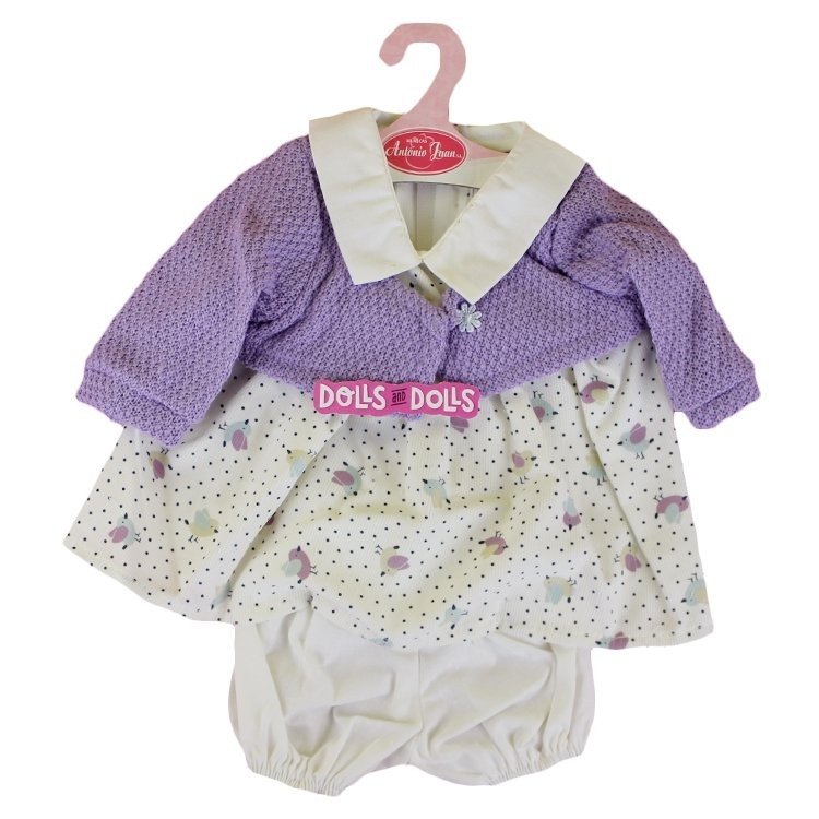 Antonio Juan Puppenoutfit 40-42 cm - Vögel bedrucktes Outfit mit Malvenjacke
