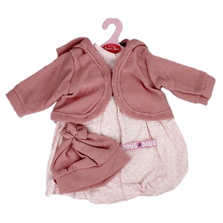 Antonio Juan Puppe Outfit 55 cm - Bedrucktes Outfit mit rosa Jacke und Hut