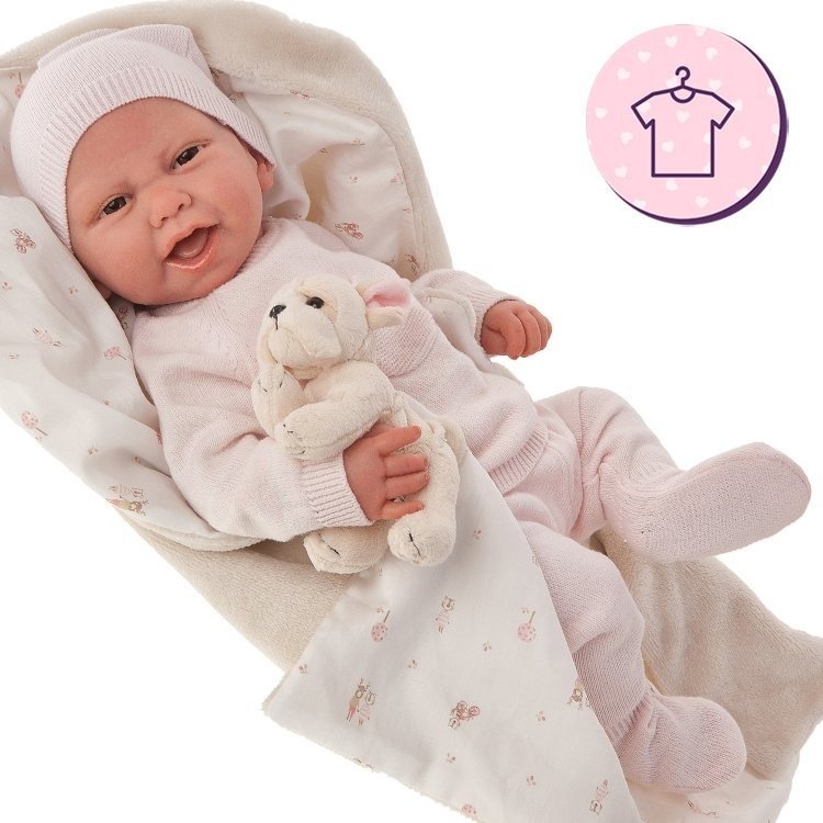 Antonio Juan Puppe Outfit 40 - 42 cm - Sweet Reborn Collection - Rosa gestreiftes Strampler-Outfit mit Hut