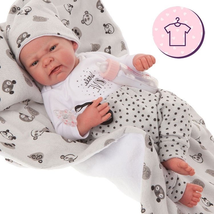 Antonio Juan Puppe Outfit 40 - 42 cm - Sweet Reborn Collection - Grauer Panda Outfit mit Hut