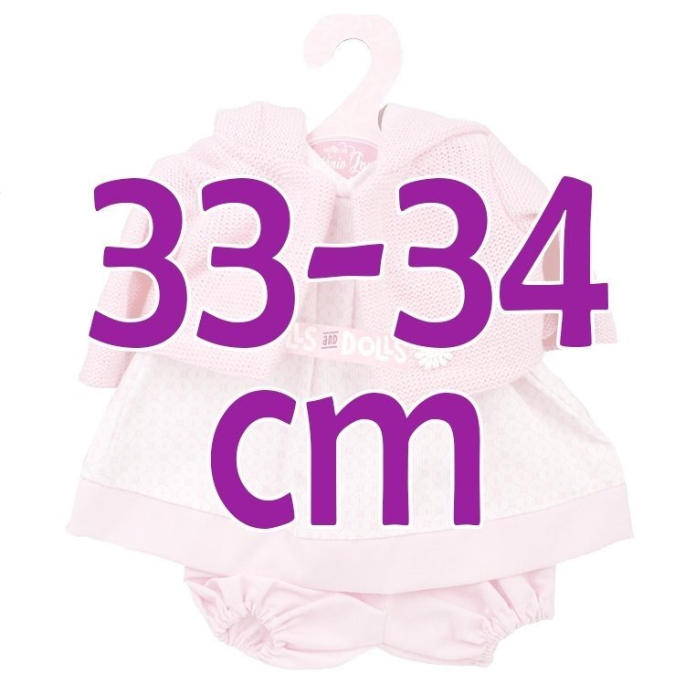 Antonio Juan Puppe Outfit 33-34 cm - Rosa bedrucktes Kleid mit rosa Jacke