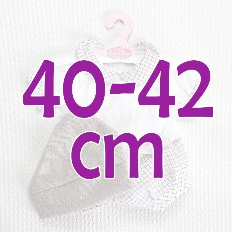 Antonio Juan Puppenoutfit - Weißes Set mit kariertem und braunem Hut 40-42 cm