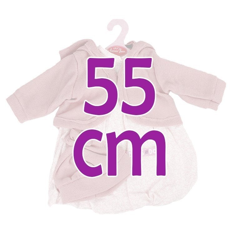 Antonio Juan Puppe Outfit 55 cm - Bedrucktes Outfit mit rosa Jacke und Hut